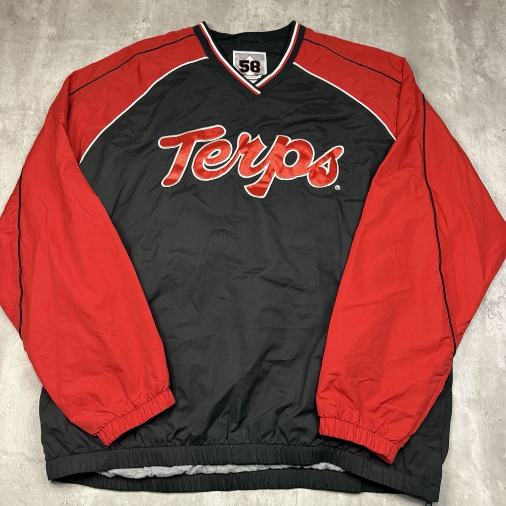 Vintage Maryland Terrapins 58 Sports Pullover Windbreaker Red Black XXL Crewneck